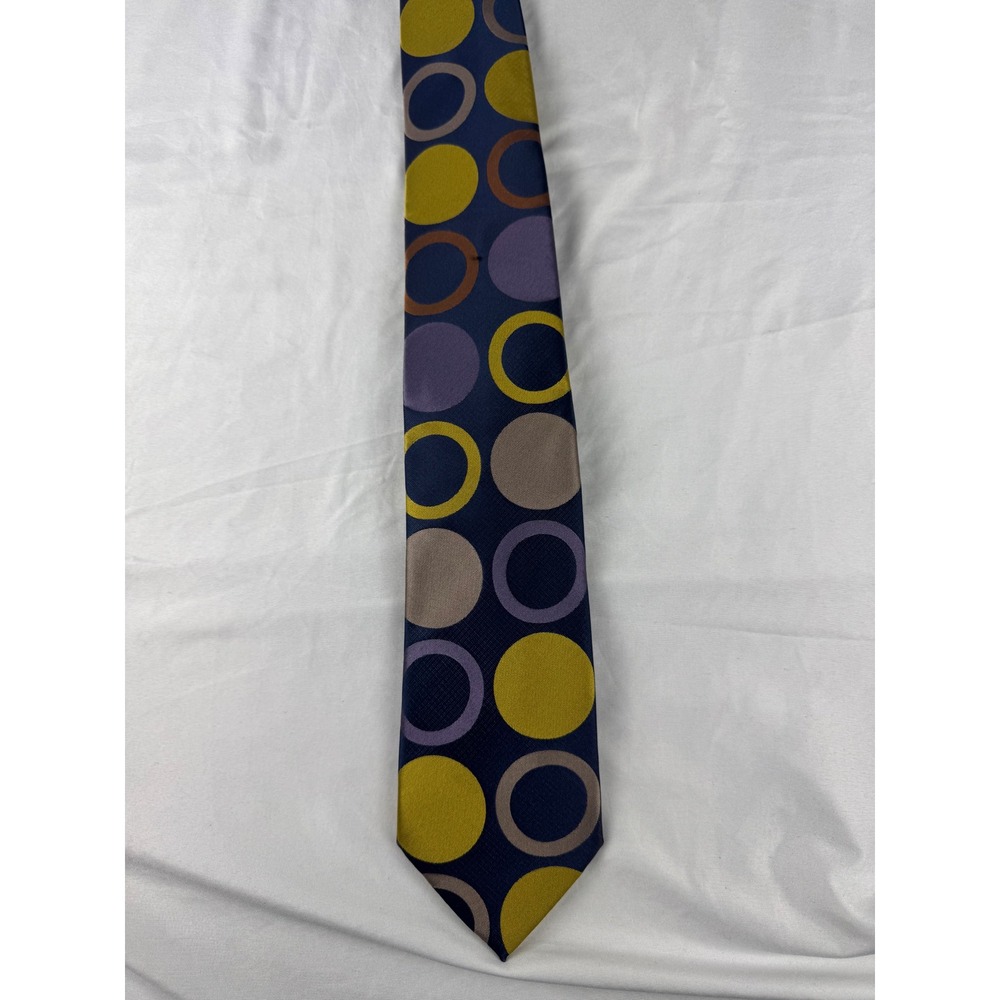 ROSSI MAN Mens Geometric Circles‎  Necktie Blue Purple Gold Brown